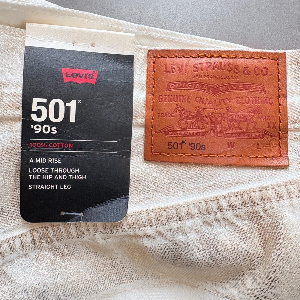 Levi's 501 90's Jeans Women Size 28 x 30 White Metallic Gold Straight Leg New - Picture 14 of 14